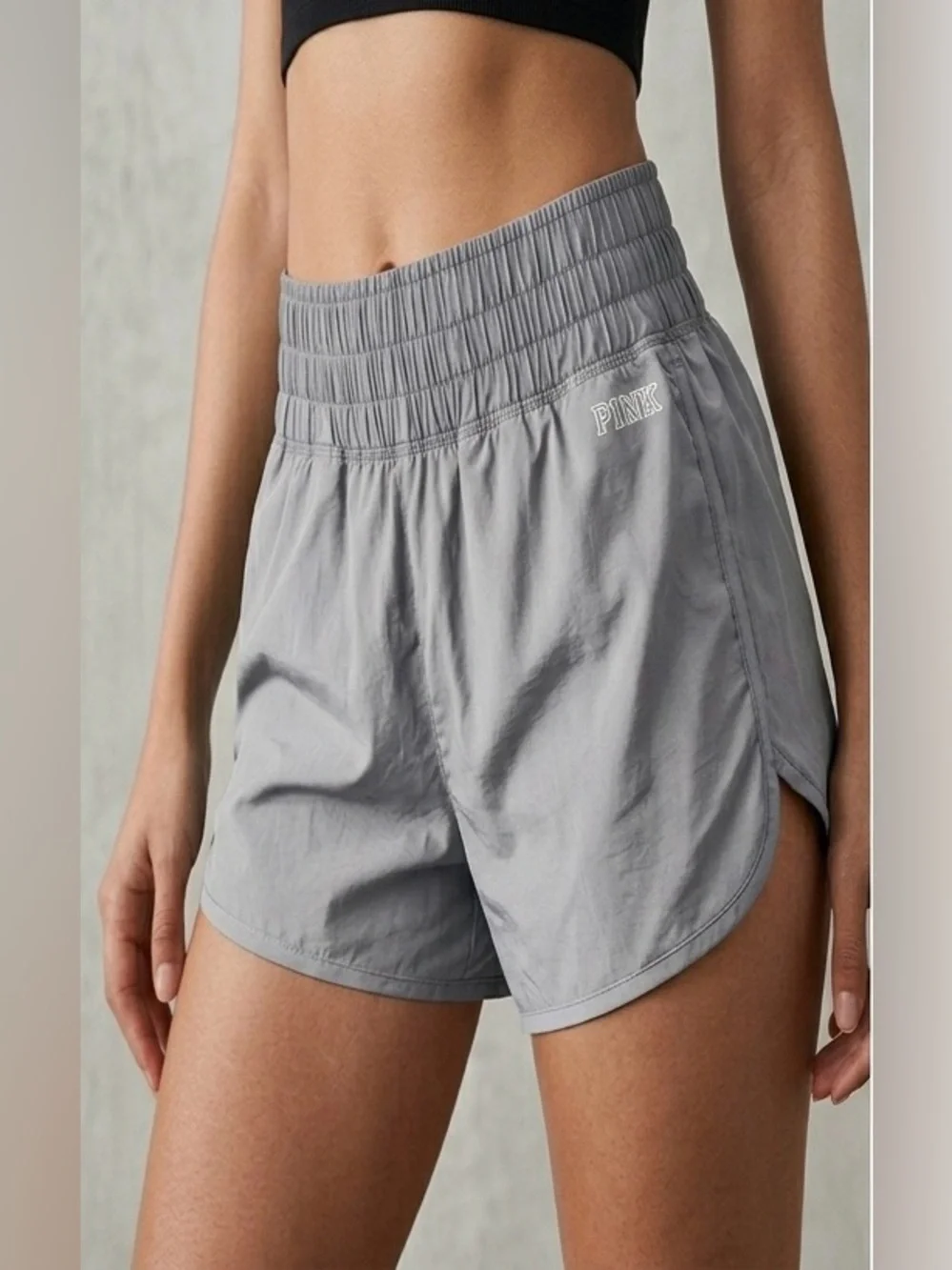 PINK Victoria's Secret Active High Waisted Running Shorts Light Grey L